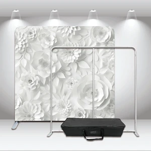 Custom 8x8ft Luxury White Crumpled Pattern Foldable Backdrop Dye Sublimation Aluminum Frame Photo Booth Stand for Wedding