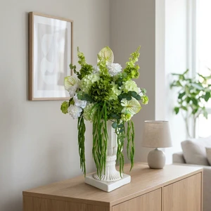 Luxury Spring Green Wine Table Centerpiece Flower Silk Artificial Rose White Greenery Centerpiece Floral For Wedding Decoration
