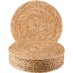 Natural Water Hyacinth Boho Rattan Placemats 12 Inch 13 Inch Woven Braided Wicker Table Mats Rustic Farmhouse Weave For Dining