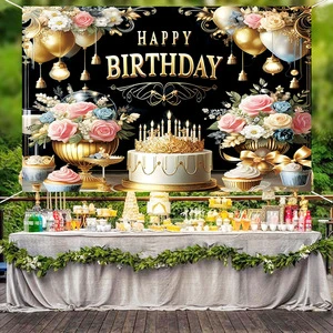 Custom Happy Birthday Party Backdrop Banner Photography Banners Vinyl Background Cloth for Birthday Christmas Party Decorations