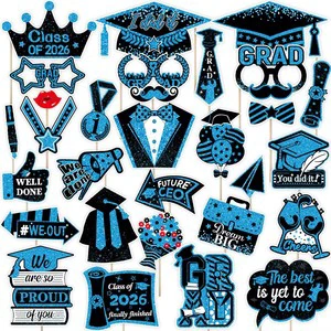 Fashionable Graduation Photo Booth Props Set Selfie Signs for Congrats Graduation Party