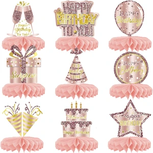 Rose Gold Birthday Honeycomb Paper Centerpieces Decorations Eco-Friendly Women Girls 8Pcs Happy Birthday Table Decorations Party