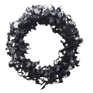 Gothic Halloween Wreath Adorned with Black Bats for Spooky Seasonal Decor