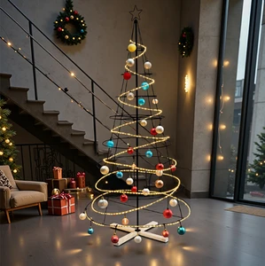 Black Carton Iron Christmas Tree Stand Wood Base Metal Ornament Wire Handcrafted Wall Hanging Elegant Wall Decor Accessories