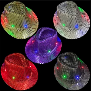 LED Light up Sequin Fedora Hat with Bow Ties Set-Bling Novelty Party Favors for Wedding Birthday New Year Diwali Parties