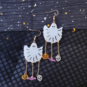 Halloween Plastic Skeleton Cute Quirky Acrylic Ghost Chain Tassel Pumpkin Bat Skull Long Drop Earrings