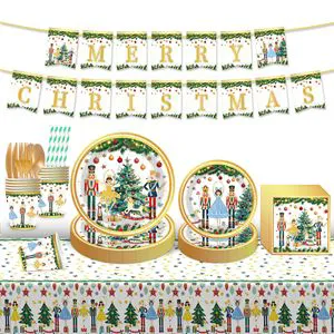 Nutcracker Christmas-themed Birthday Party Set Disposable PE White Cardboard Plates Tableware-Eco-Friendly for Celebrations
