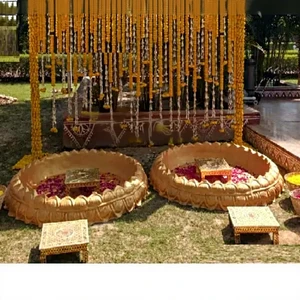Most Beautiful Vintage Modern Detachable Haldi Decor Urli Couple Wedding Decoration Props Golden Lotus Fiberglass Customized USA