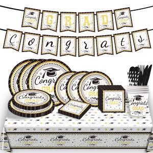 Graduation Party Disposable Tableware Set Paper Banner Tablecloth Plates Cups Cutlery for Graduation Party Decoration