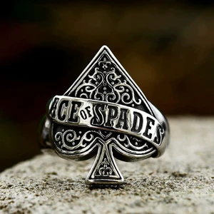 Poker Spade Ring for Men Stainless Steel Retro Letter Titanium Steel Jewelry Trend in Stock Halloween Gift