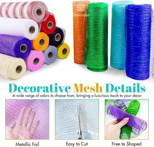 Metallic Mesh Ribbon with Gold Foil Christmas Ribbon for Wreath and Christmas Tree Decoration