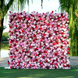 3D Pink Rose Flower Wall Silk Fabric Backdrop Roll up Wedding Party Event Decor