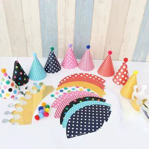 Wholesale Price Crown Photo Props Metallic Glossy Gold Printed Birthday Paper Card Mini Birthday Hats
