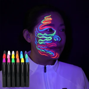 GP Private Logo Waterproof Twist Face Painting Crayon Stick Glow In The Dark Washable Non-Toxic UV Neon Face Paint Pen