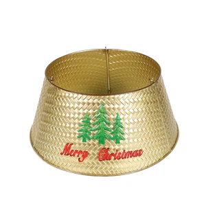 Gold Metal Tree Collar Manufacturer Merry Christmas Decorative Galvanized Ring Round Iron Tree Skirt Base Cover