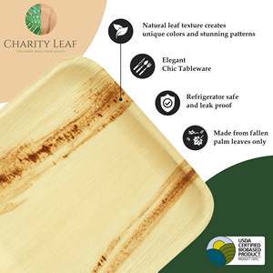 Charity Leaf 5 Inch Round Natural Palm Leaf Handmade Environment-Friendly Plate for Party Tableware & Decorations