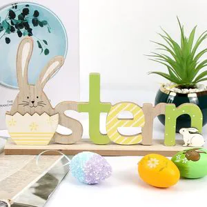 Hot Selling Durable Reusable Wooden Easter Ornaments Egg and Rabbit Desktop Decorations for Festival Party Home