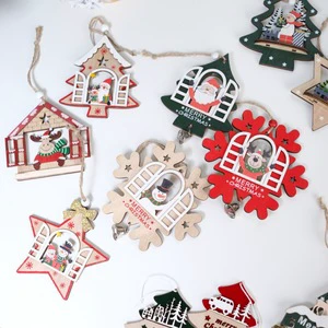 Christmas Wooden Ornament Multi Layer Hollow Reindeer Snowman Tree Hanging Pendant Holiday Home Decor Festive Gift Bulk