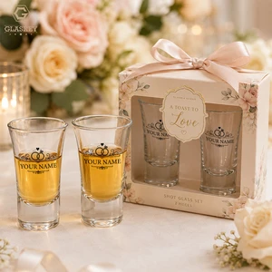 Custom Wedding Favors Shot Glass Set Personalized Name & Date Shooters With White Gift Box, Elegant Small Wine Glass Gift Set