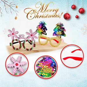 9 Novelty Christmas Party Eyewear Glitter Glasses Customized Designs logo Holiday Decoration Festive Christmas Glasses