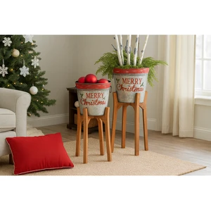 Galvanized Merry Christmas Planters Iron Stand Floor Display Decorative Planter Flower Pot Home & Garden Decoration Accessories