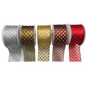 Elegant WUJI 2.5''x5'' 100% Polyester Sequined Christmas Dot Glitter Ribbon 70g/rolls Carton Box for Festive Ornament