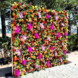 Realistic Wedding Backdrop Decoration Colorful Crystal Flower Wall Art Fabric Roll-Up Artificial Flower Wall for Weddings