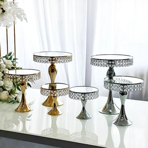 European-style Luxury Metal Cake Stand Wedding Decoration High-footed Mirrored Tray Dessert Table Wrought Iron Ornament Display