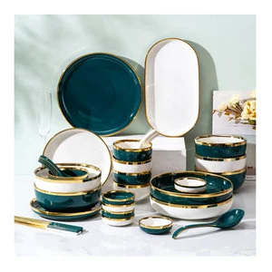 Wholesale Dark Green White Dinner Set High Quality Party Tableware Table Decorations Kitchenware Ceramic Tableware