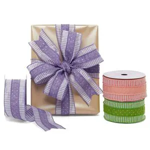 Romano Luxury Floral Wired Ribbon Dots Lines Design Birthday Halloween Wedding Christmas Hanukkah Easter Silk Burlap Polyester