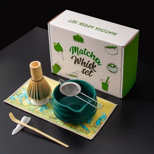 Japanese Set Matcha Bowl Bamboo Scoop Matcha Ceremony Set Ceramic Bowl Whisk Matcha Bamboo Tea Whisk Essential Set Gift Box
