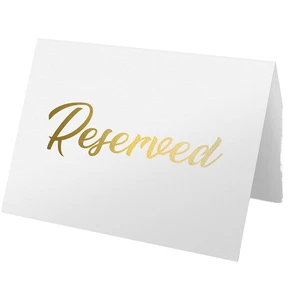 Double Sided Gold Foil Table Tent Card White Paper Reserved Tablesigns for Party Restaurant Offset Printing on Cardboard