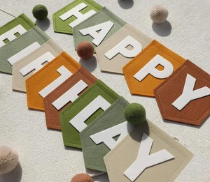 Felt Happy Birthday Banner | Eco-Friendly & Durable Neutral Color Party Bunting Garland Wall Decor