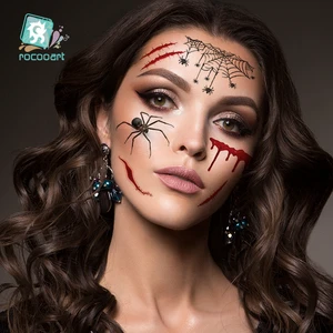 A5 Sheet Rocooart Wholesale New Creative Halloween Zombie Tattoos With Fake Blood Halloween Decoration Mask Face Tattoo Sticker