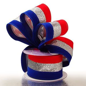 Royal Silver Red Wired Christmas Ribbons