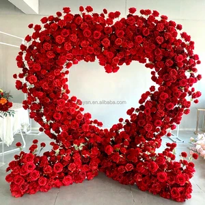 Party Supplies Heart Shape Silk Red Rose Flowers Arch Wedding Backdrop Stand Flower Arch for Wedding Decoration