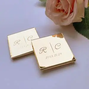 Personalized Wedding Chocolate Favors with Luxury Gold Silver Glass Box Custom Plexi Mirror Tags Wedding Gifts for Guests