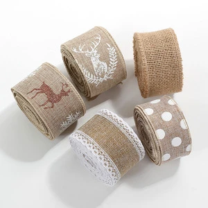 Manufacturers Linen Cloth Christmas Ornament Ribbon Snowflake Elk Print Christmas Gift Trim Ribbon for Gift Wrapping