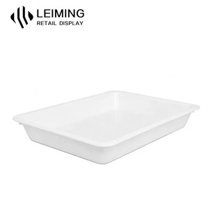 30x40cm ABS Plastic Food Display Plate Rim Supermarket Bakery Deli Serving Tray Durable Rectangular Platter White 3L Capacity