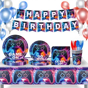 New Game Theme GAME on Boy's Birthday Party Decoration Supplies Disposable Tableware Banner Paper Plate Tissue Tablecloth Set