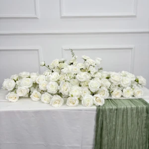 White Wedding Artificial Flower Decoration Set Premium Artificial Flower Runner White Wedding Table Centerpiece Decoration