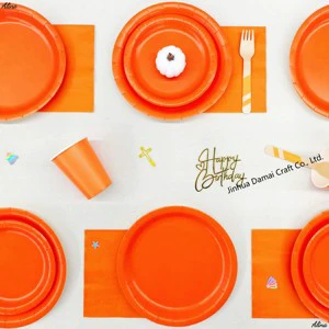 DAMAI Orange Plain Color Disposable Tableware Party Supplies Birthday Event Camping Solid Table Decor Paper Napkin Cup Plate