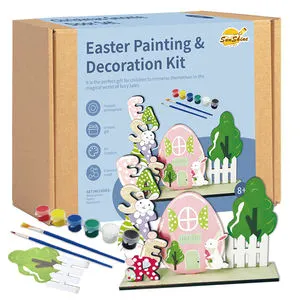Premium Non-Toxic DIY Easter Wood Painting Decoration Kit For Kids Creative Arts Crafts Educational Spring Birthday Gifts