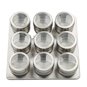 Magnetic Spice Jars Stainless Steel Spice Tins With Shaker Lids Clear Window Seasoning Herbs Storage Organizer Rack Set