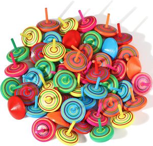Colorful Party Novelty Gyroscopes Toy Educational Rainbow Spin Tops for Games Birthday Gifts Wood Spinning Tops for Kids