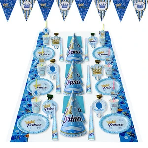 Custom Print Blue Hot Stamping Dots Decoration Kids Boys Birthday Party Disposable Tableware Paper Plates