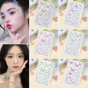 Fairy Butterfly Eye Stickers Makeup 3D Crystal Face Jewels Self Adhesive Face Gem Stickers For Festival Cosplay