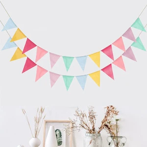 Flags Vintage Colorful Burlap Linen Bunting Flag Pennant Happy Birthday Party Decoration Wedding Garland Decor Festival Banner