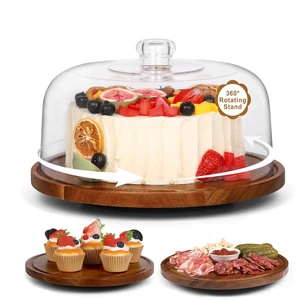 Handmade Round Wooden Cake Display Stand 12in Acacia Wood Cake Food Meet Plate For Party