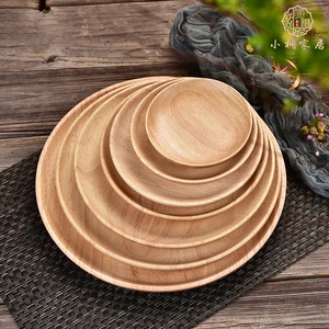 Rubber Wood Disc Wooden Round Tray Hotel Wooden Tableware Dessert Plate Bread Fruit Plate Small Plate